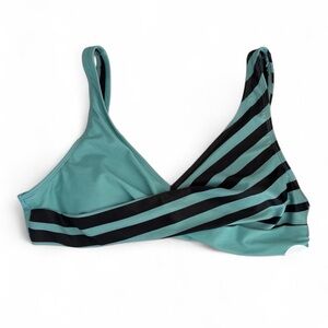 Striped Teal and Black Women's Bikini Top